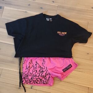 Kill Crew Black Tee and Pink Shorts Set